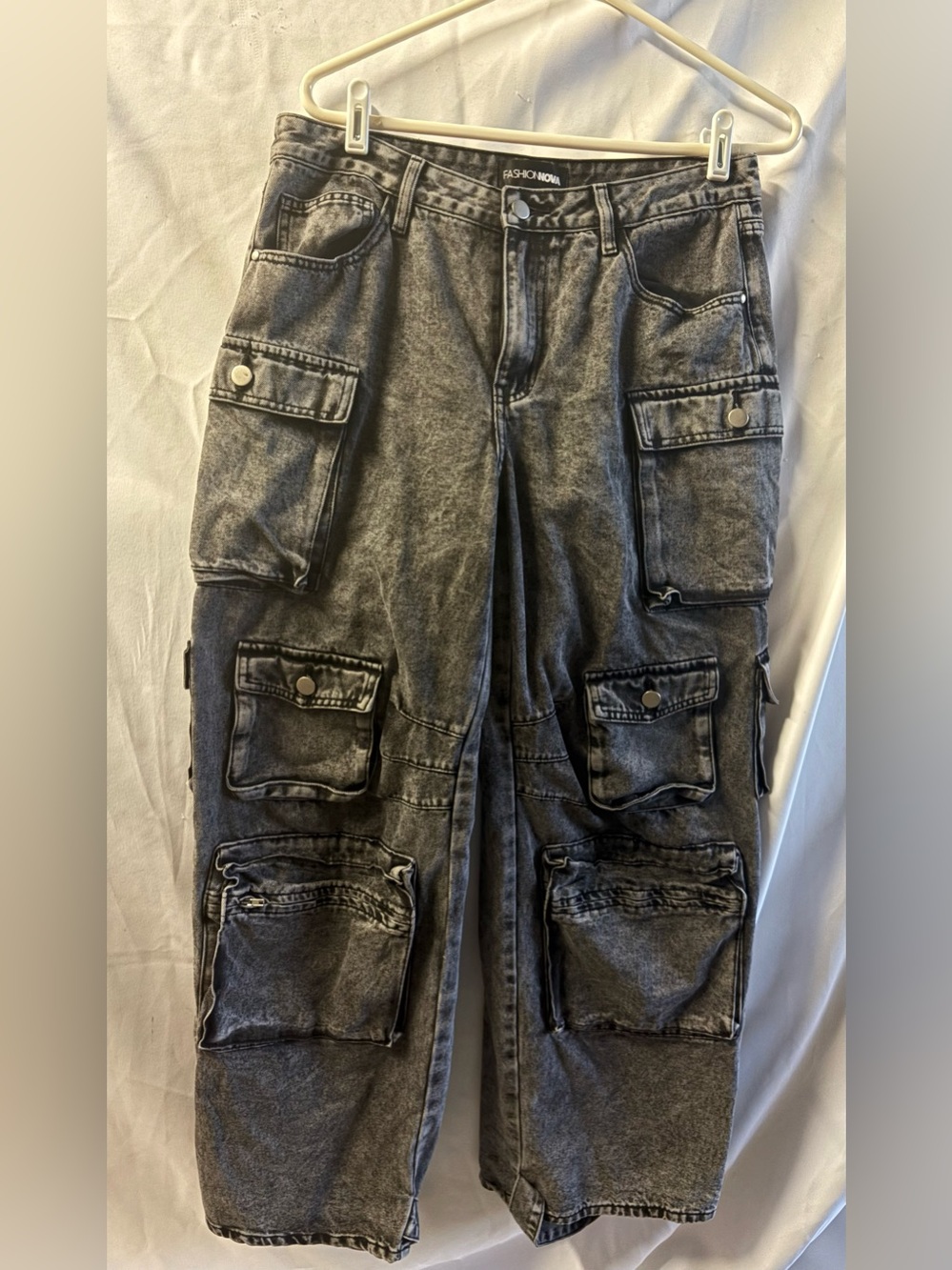 Fashion Nova Men's Gray Acid-Wash Cargo Pants